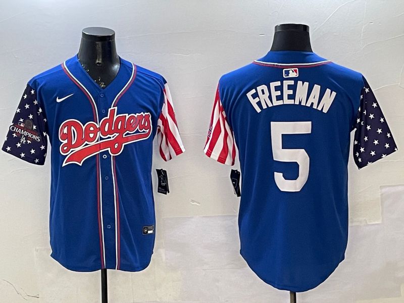 Men Los Angeles Dodgers 5 Freeman Blue a generation of national flags Joint name 2025 Nike MLB Jersey style 2